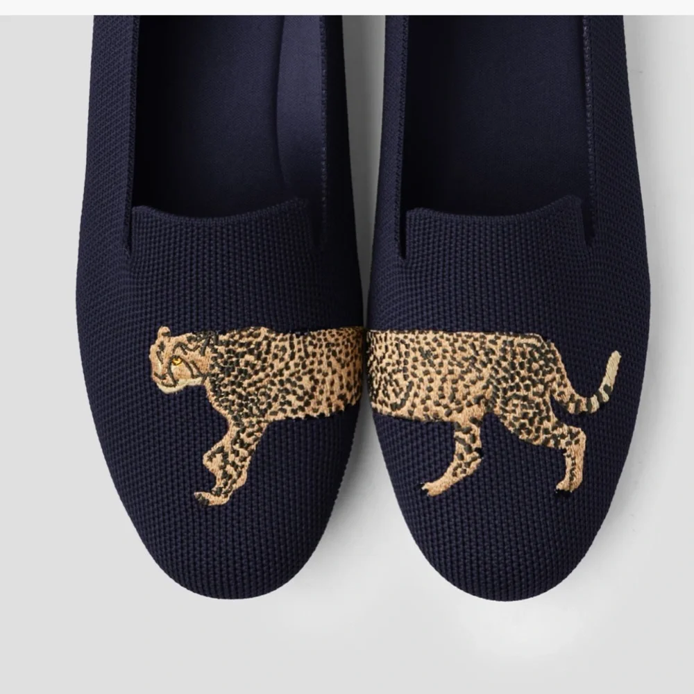 Vivaia Navy Loafers with Leopard Embroidery. Size 42. Water resistant. Gorgeous! - Picture 9 of 9